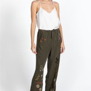 Johnny Was Biya Olive Embroidered Perla Pants